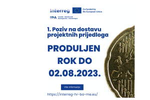 Produljen rok za 1. Poziv na dostavu projektnih prijedloga u okviru Interreg VI - A IPA Programa Hrvatska - Bosna i Hercegovina - Crna Gora 2021. - 2027.