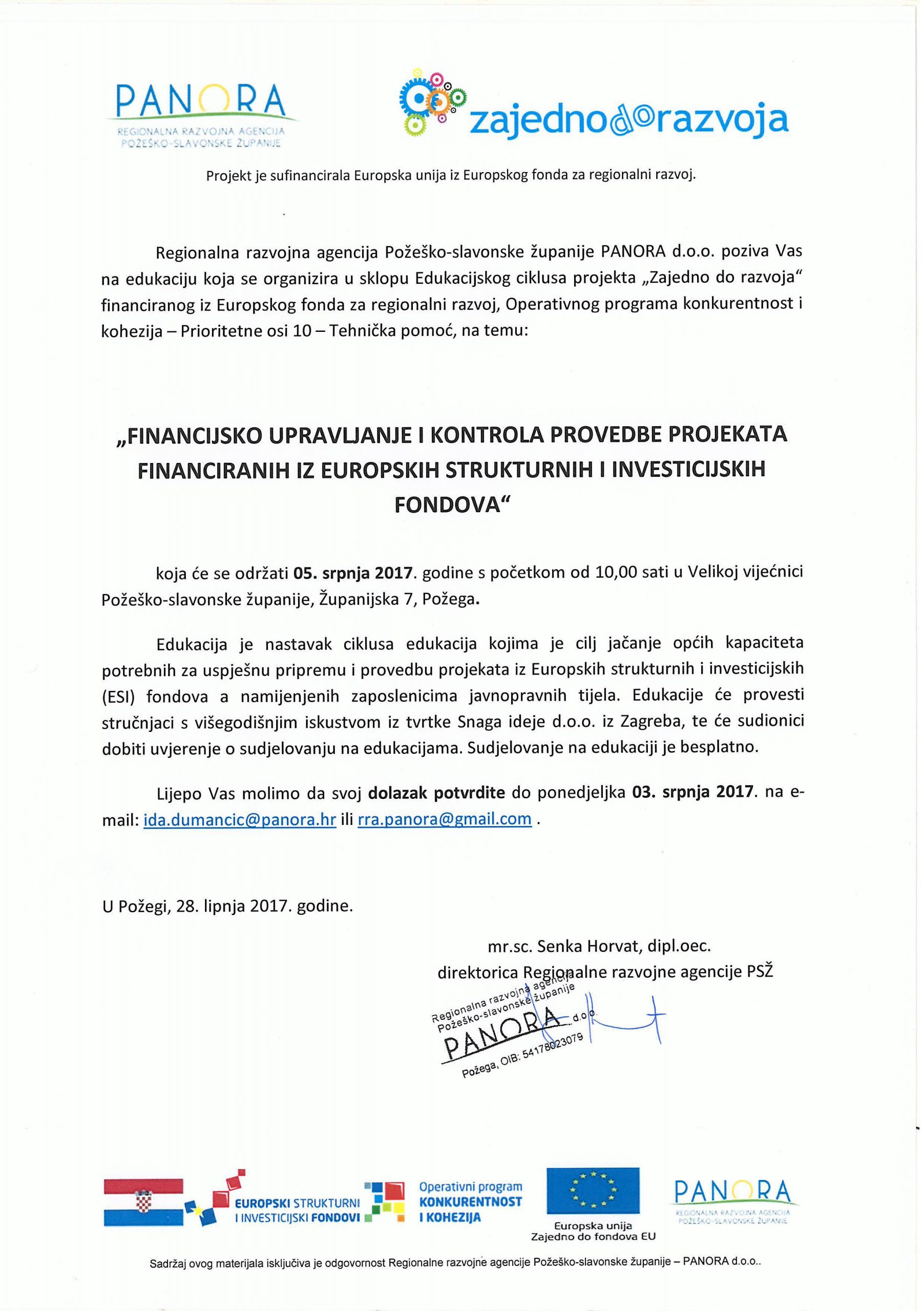 Poziv na edukaciju "Financijsko upravljanje i kontrola provedbe projekata financiranih iz Europskih strukturnih i investicijskih fondova 1498632797edukacija_0507